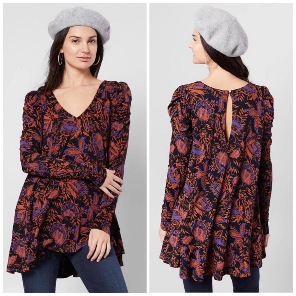 Free People Noir Floral Hello Lover Tunic